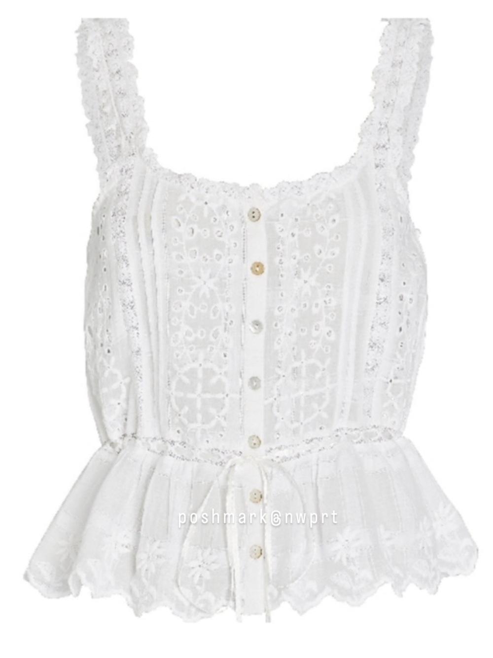 LoveShackFancy Luanne Eyelet Boho Tank Top Blouse White XS - Picture 3 of 12